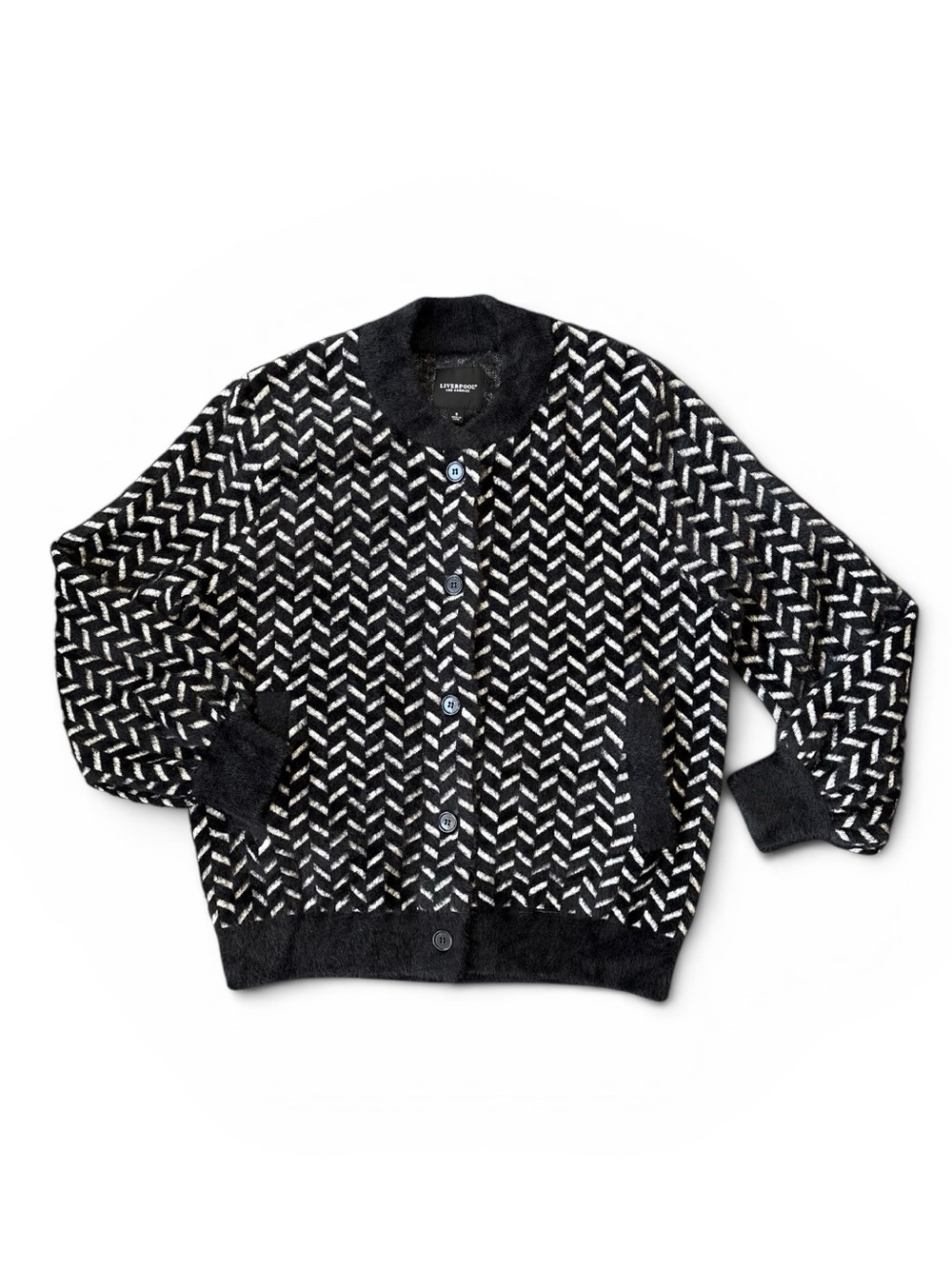 Liverpool Los Angeles Fuzzy Herringbone Cardigan Sweater Button Front SMALL